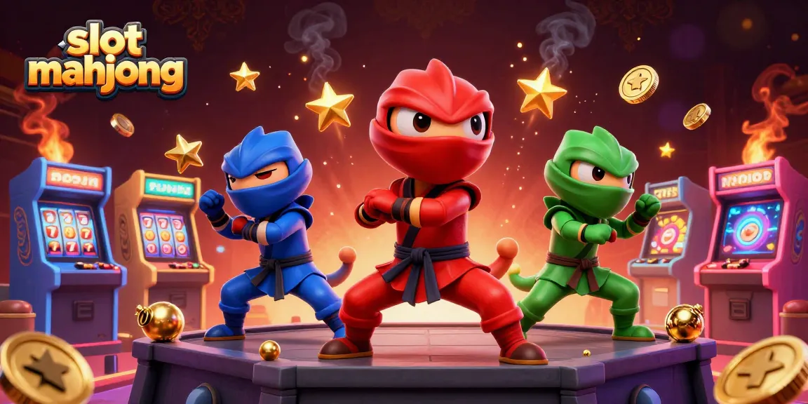 Experience thrilling slot mahjong action with ninja chameleons in dynamic casino illustration.