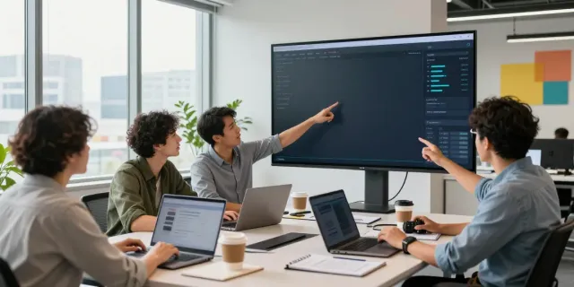 Marketing team brainstorming instant indexing strategies in a modern office.