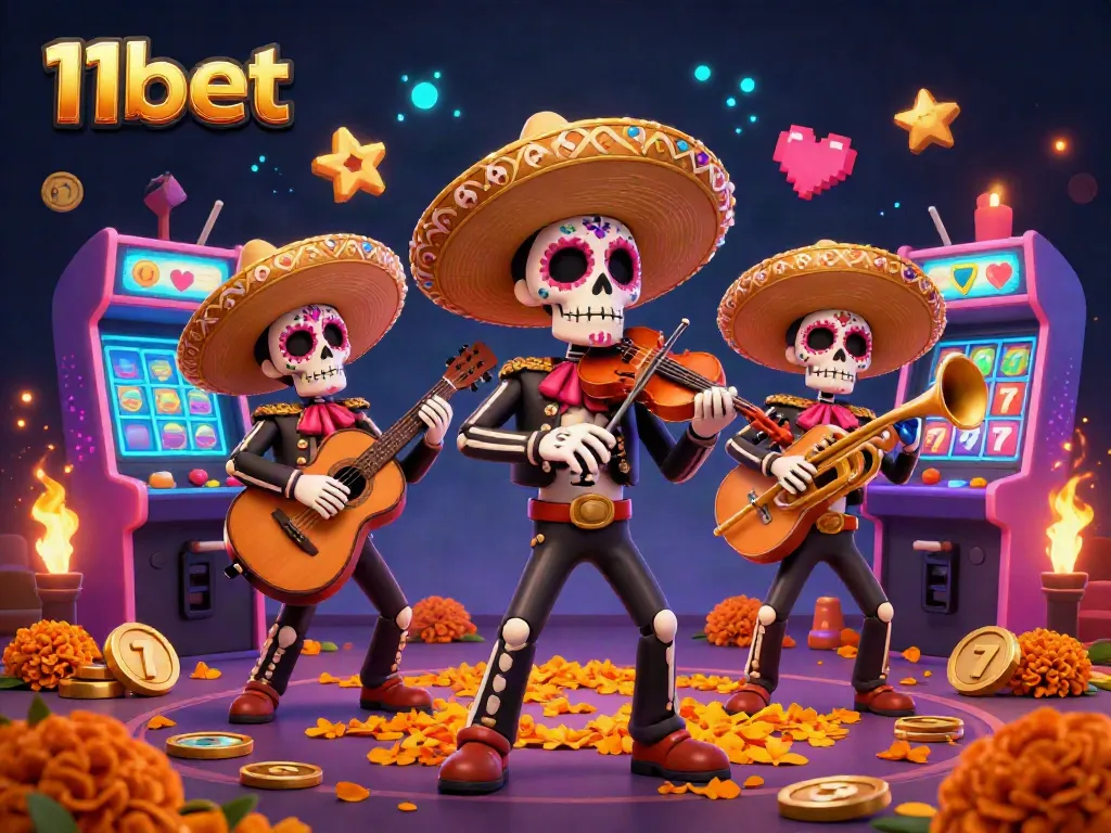 Engage with thrilling casino action at 11bet featuring lively skeleton mariachi characters.